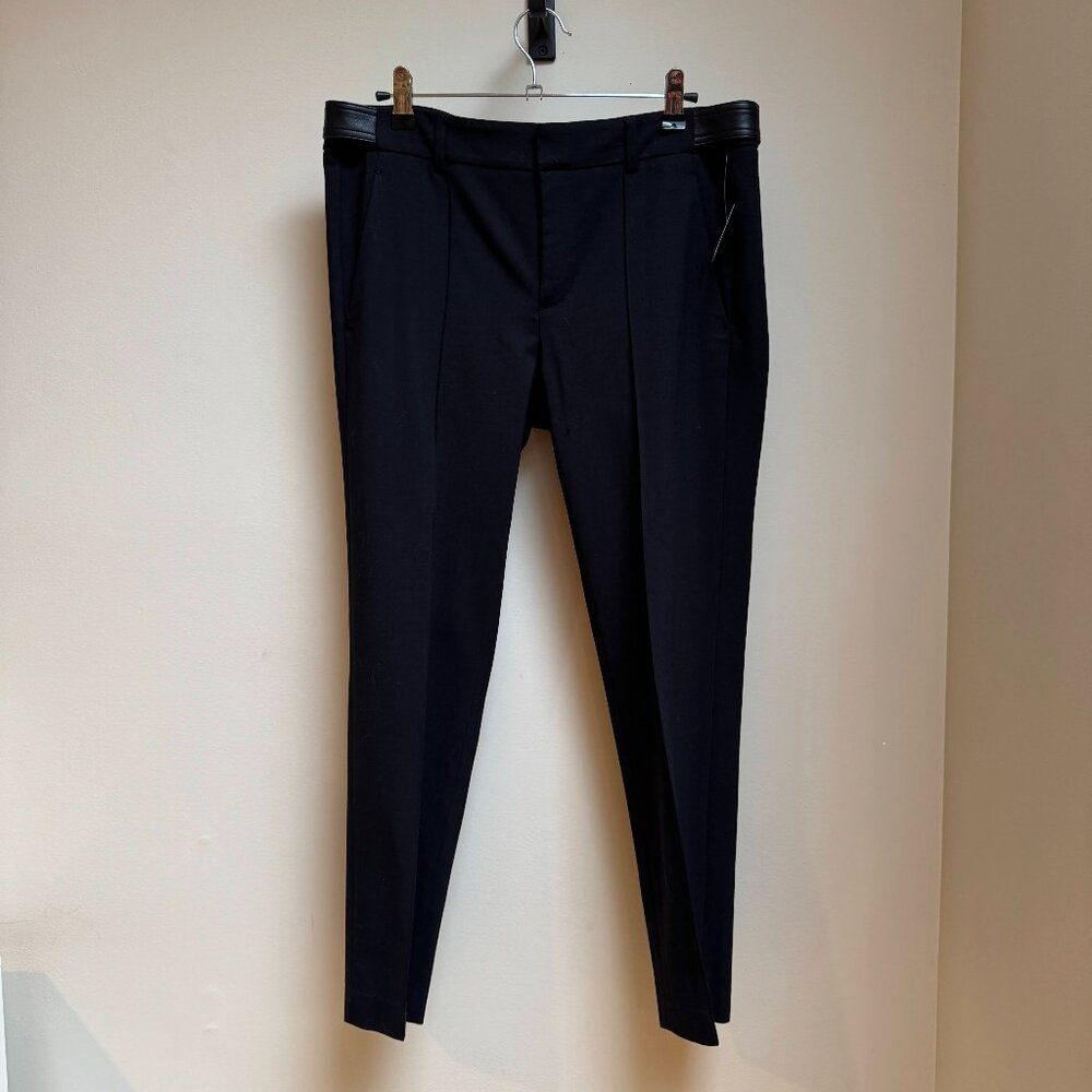 Vince Black Wool Blend Leather Belt Waist Insert Dress Pant